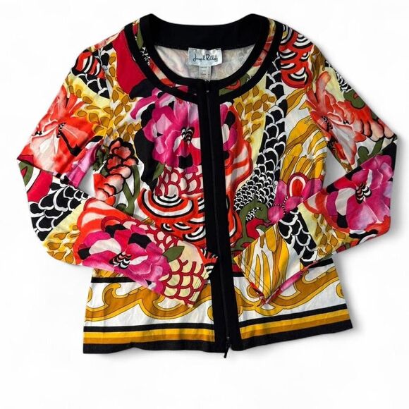 Joseph Ribkoff Women's Maximalist Floral Print Full Zip-up Cardigan Sz 10 - Picture 5 of 5